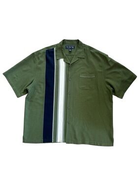 Nat Nast Luxury Originals Silk Cotton Shirt Olive Green Navy Cream Stripe XXL